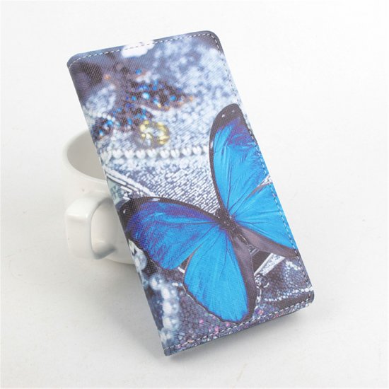 Fashion Painting Blue Butterfly Flip Cover Stand Case For JIAYU S3 Smartphone
