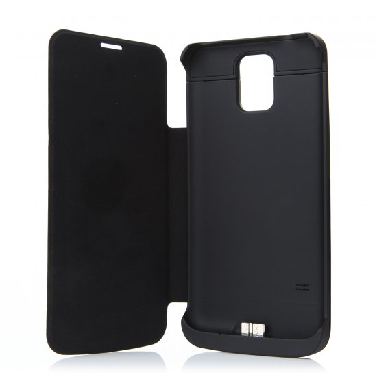 3800mAh Flip Leather Battery Case Cover Power Bank for Samsung Galaxy S5 Black