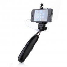 Portable Extendable Handheld Wired Monopod Selfie Stick with Built-in Shutter Black