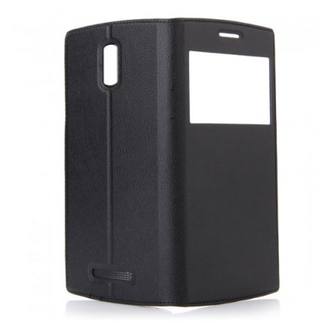 Leather View Flip Cover Case for DOOGEE KISSME DG580 Smartphone Black