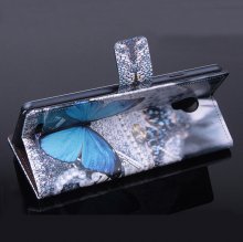 Fashion Painting Blue Butterfly Flip Cover Stand Case For Doogee DG550 Smartphone