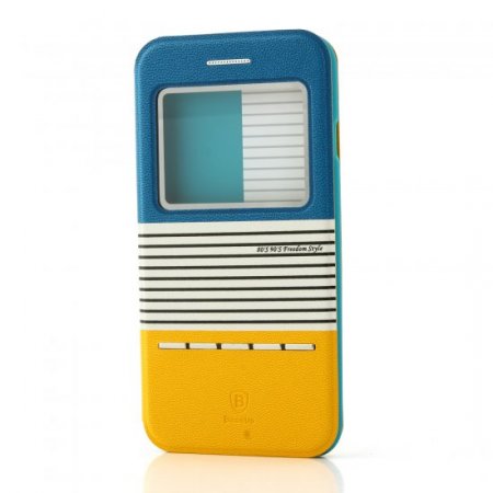 Leather Flip Cover Stand Case for iPhone 6 Orange ＆ Blue