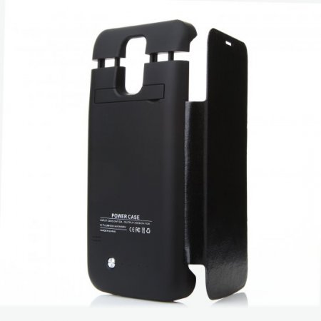 3800mAh Flip Leather Battery Case Cover Power Bank for Samsung Galaxy S5 Black