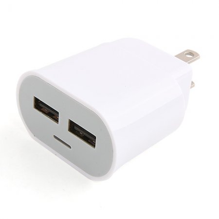 2-in-1 USA Standard Travel Charger Car Charge for iPad iPhone Smartphone -White