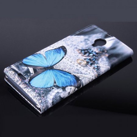 Fashion Painting Blue Butterfly Flip Cover Stand Case For Doogee DG550 Smartphone