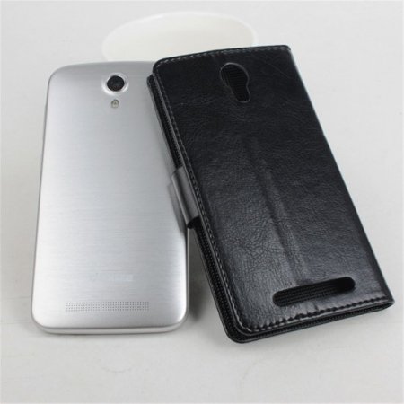 Leather Flip Cover Case Protective Case Stand for DOOGEE Y100 Pro Smartphone Black