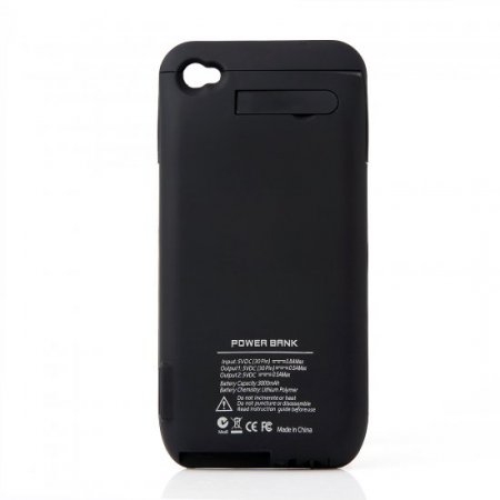 3000mAh Power Bank Back Case Phone Stand for iPhone 4 4S Black