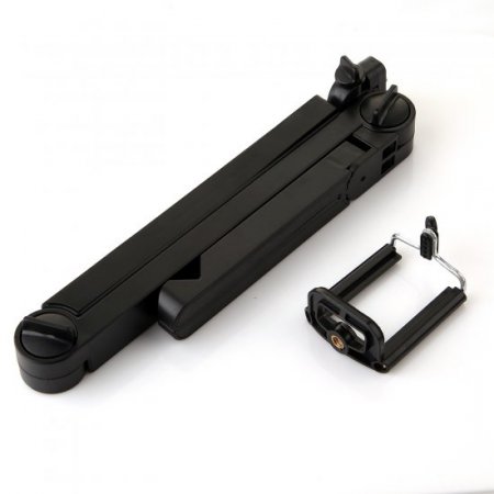 Multi-functional Portable Folding 2-in-1 Selfie Stick + Phone Mount Bracket Black