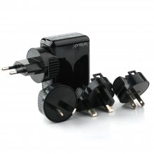 Le touch Power Bin Travel Charger 4 USB Port with Universal AC Plugs EU UK US AU- Black