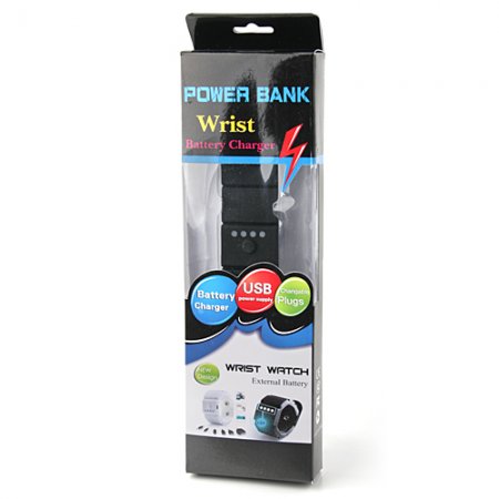 Power Bank Wrist 1500mAh Battery Charger Mini USB Port Black