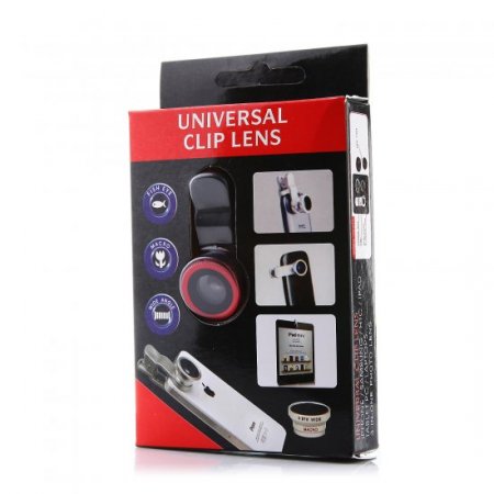 3 In 1 Universal Clip Mobile Phone Lens for Mobile Phones iPhone 4 4S iPad Red