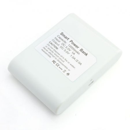 12000mAh Portable Mobile Power Bank White