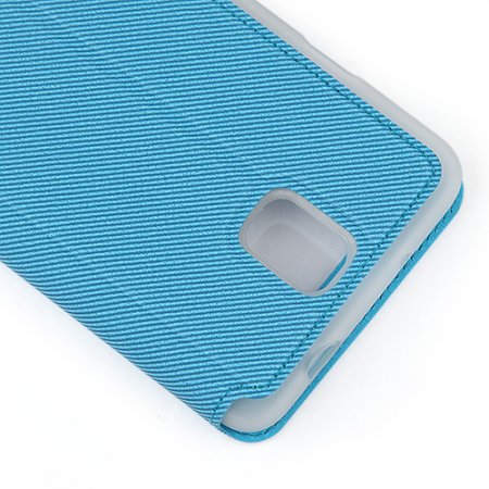 Premium Transparent Window Flip Cover Leather Case for SAM Note 3/N9000 Blue