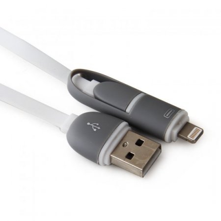 2 in 1 USB Cable Data Transmit and Charging Cable for iPhone & Android White