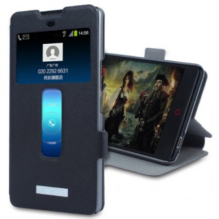 S-view Flip Cover Case Stand for ZTE Nubia Z7 Max Smartphone Black