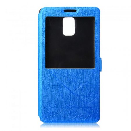 Fashion Leather View Flip Case Cover for Samsung Galaxy Note4 Smartphone Blue