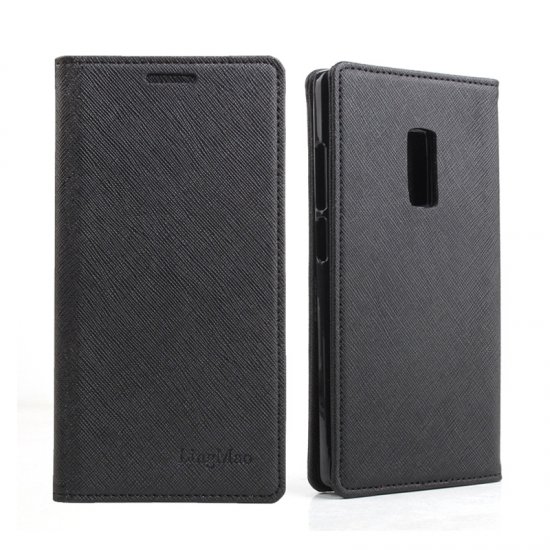 Cool Cross Pattern Leather Flip Case Built-in Magnetic for ONEPLUS 2 Smartphone Black