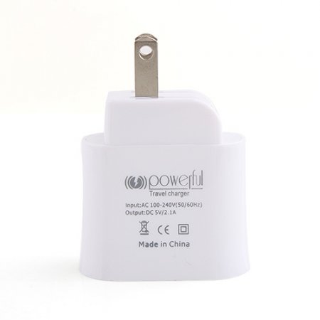 2-in-1 USA Standard Travel Charger Car Charge for iPad iPhone Smartphone -White