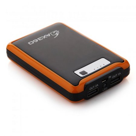 AX360 11000mAh Dual USB Power Bank for iPhone iPad Smartphone Black