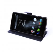 Leather Flip Cover Case Stand for Oneplus One Smartphone Black