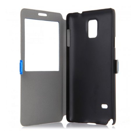 Fashion Leather View Flip Case Cover for Samsung Galaxy Note4 Smartphone Blue