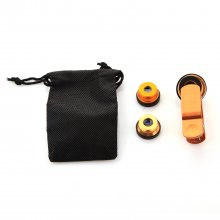 OD-009 4 in 1 Universal 180 Clip Smartphone Fish Eye Camera Lens Golden