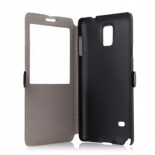 Fashion Leather View Flip Case Cover for Samsung Galaxy Note4 Smartphone Black
