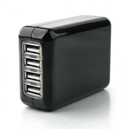 Le touch Power Bin Travel Charger 4 USB Port with Universal AC Plugs EU UK US AU- Black