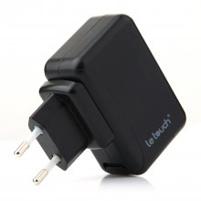 Le touch Power Bin Travel Charger 4 USB Port with Universal AC Plugs EU UK US AU- Black