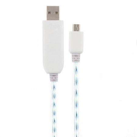 PowerChic White Mini USB Charge & Sync Cable with Blue Visible EL for MP3 MP4 Mobile Phones