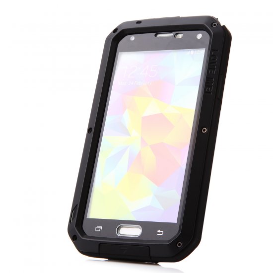 Love Mei Waterproof Shockproof Aluminum Case+Gorilla Glass for Samsung Galaxy S5 Black