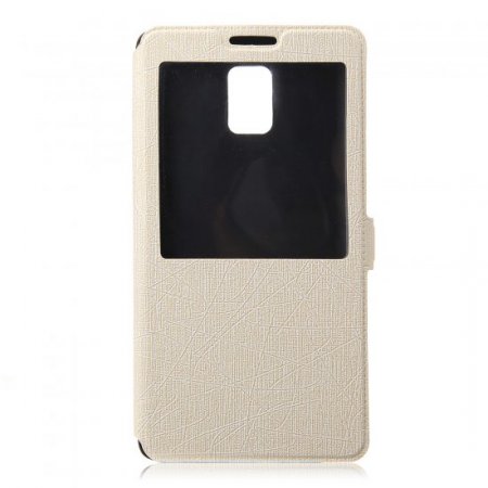 Fashion Leather View Flip Case Cover for Samsung Galaxy Note4 Smartphone Beige