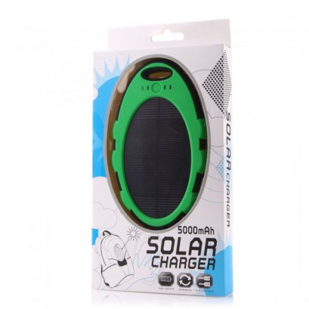 5000mAh Oval Shaped Power Bank Solar Charger for iPhone iPad Smartphone Green
