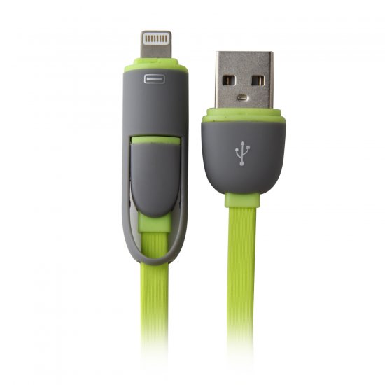 2 in 1 USB Cable Data Transmit and Charging Cable for iPhone & Android Green