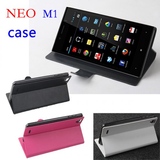Fashion Leather Flip Case Cover for NEO M1 Smartphone Black