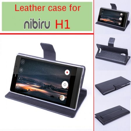 Leather Flip Cover Case Stand for Nibiru H1 Smartphone Black