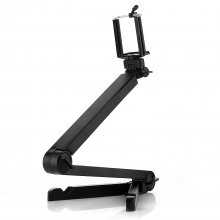 Multi-functional Portable Folding 2-in-1 Selfie Stick + Phone Mount Bracket Black