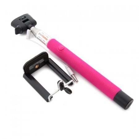MOWTO Z07-5S Cable Take Pole Wired Monopod Selfie Stick + Cell Phone Clip Holder Rose
