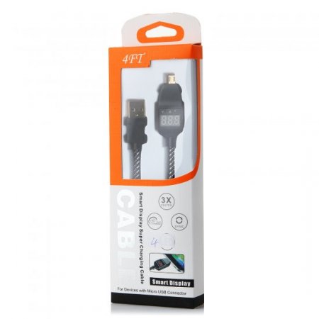 4FT 1.26m LED Smart Display Super Charging Cable Black