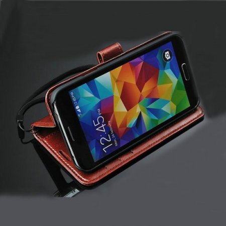 Fashion Multifunctional Pocket Style PU Leather Stand Case for Samsung Galaxy S5 Brown