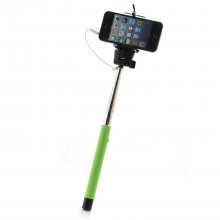 MOWTO Z07-5S Cable Take Pole Wired Monopod Selfie Stick + Cell Phone Clip Holder Green