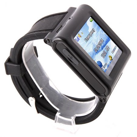 AK912 Watch Phone Silicon Strap Single SIM Card Pinhole Camera FM Bluetooth 1.6 Inch Touch Screen- Black