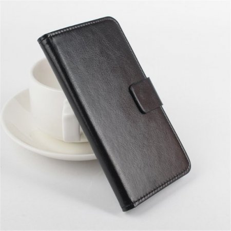 Leather Flip Cover Case Protective Case Stand for DOOGEE Y100 Pro Smartphone Black
