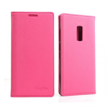 Cool Cross Pattern Leather Flip Case Built-in Magnetic for ONEPLUS 2 Smartphone Rose