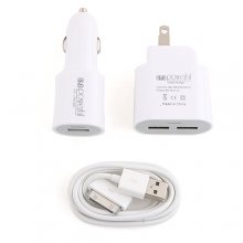 2-in-1 USA Standard Travel Charger Car Charge for iPad iPhone Smartphone -White