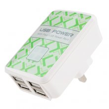 LED 4 Ports USB to Ac Wall Adapter UK Charger for iPhone iPod Blackberry HTC