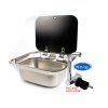 Kitchen Stainless Steel Sinks Caravan Sink RV Camper Sink With a Right Angle Drainer Folding Faucet Glass Cover