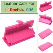 Leather Flip Cover Case Stand for Oneplus One Smartphone Pink