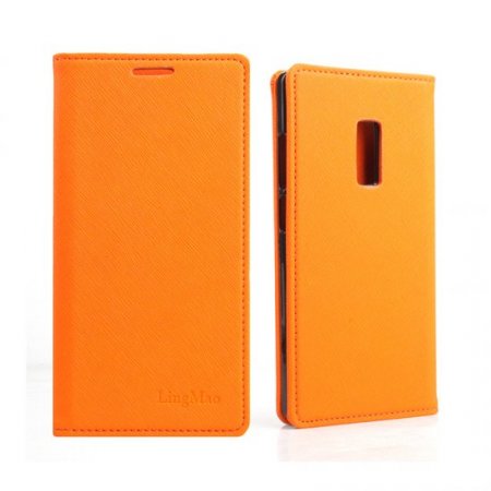 Cool Cross Pattern Leather Flip Case Built-in Magnetic for ONEPLUS 2 Smartphone Orange
