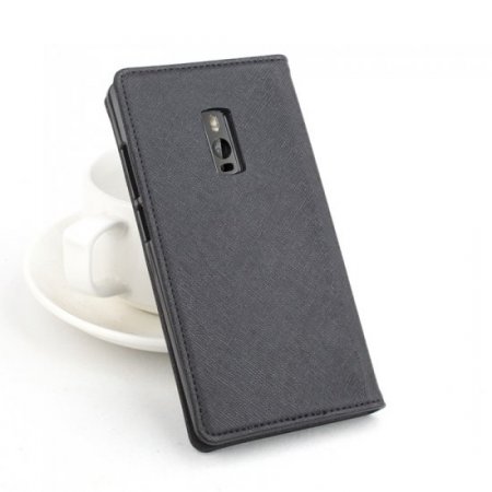 Cool Cross Pattern Leather Flip Case Built-in Magnetic for ONEPLUS 2 Smartphone Black